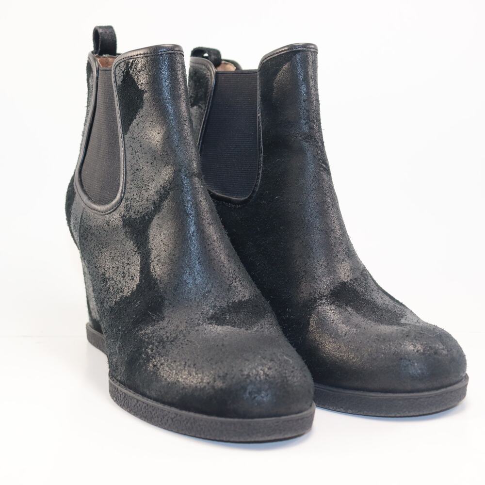 Donald J Pliner Dillon Black Distressed Ankle Wedge Boots Size 9.5โ